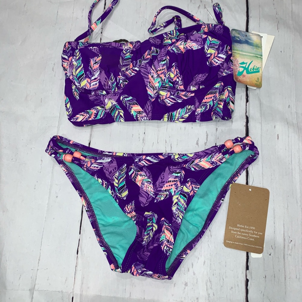 Hobie leaf print bandeau bikini set top